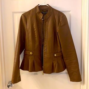 Brown faux leather peplum jacket